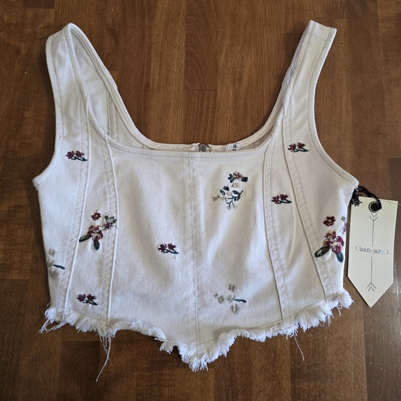 Embroidered Denim Crop Top - Picture 1 of 3